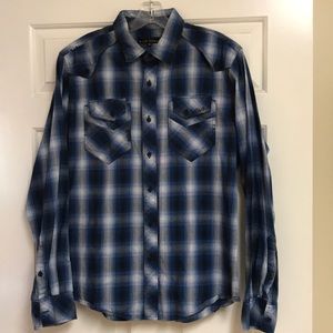 Affliction Black Premium Blue Plaid Shirt Medium